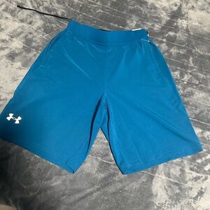 New Under armor Athletic Shorts Mens Blue Polyester Fitted Heatgear Drawstring S